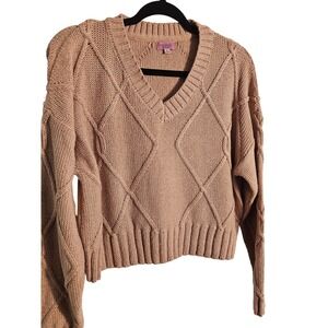 Miami Ladies Knit V Neck Diamond Pattern Sweater Top Size L